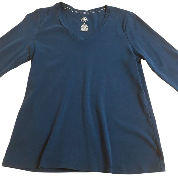 St. John's Bay Tops - St. John's Bay Womens Top Medium Blue 100% Cotton V-Neck Long Sleeve
